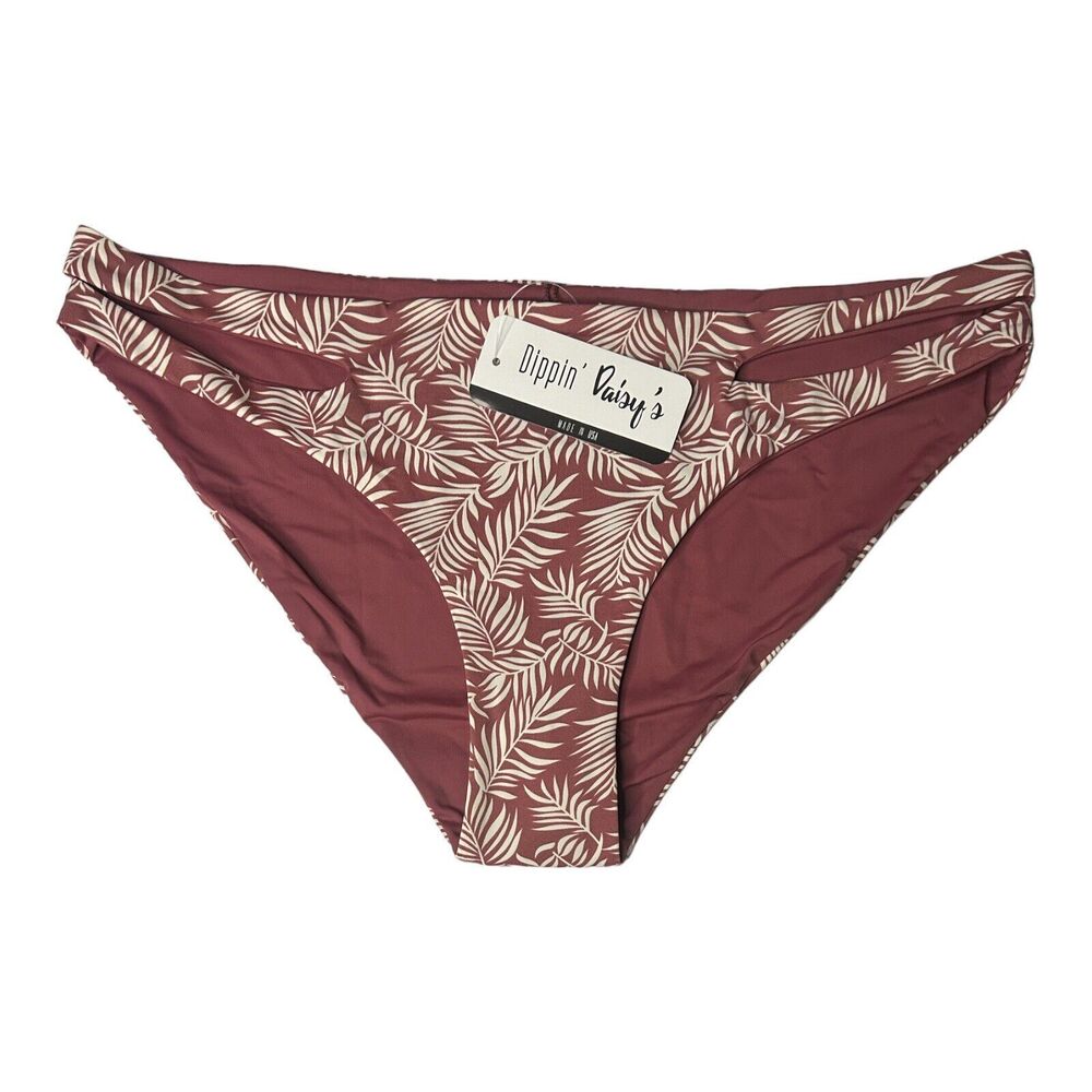 Dippin’ Daisy’s Cut Out Sides Bikini Bottom Sz L Mauve Reversible Botanical NWT